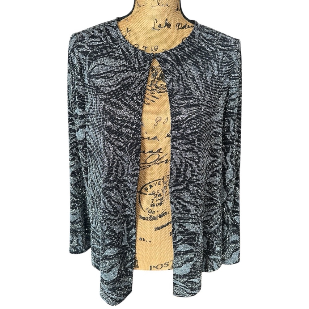 Anne Klein Black & Silver Sparkle Open-Front Cover-Up Cardigan Evening Jacket